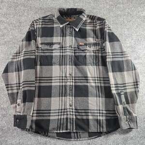 Orvis Classic Collection Mens L Black Gray Plaid Flannel Shacket Shirt Jacket
